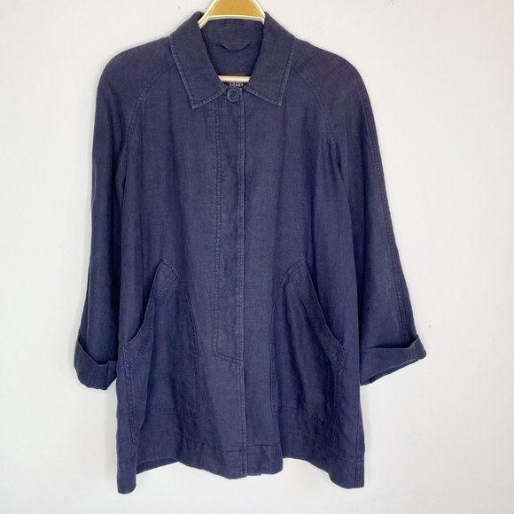 Eileen Fisher Linen Collared Button Up Top Blue Size XS - Picture 1 of 8